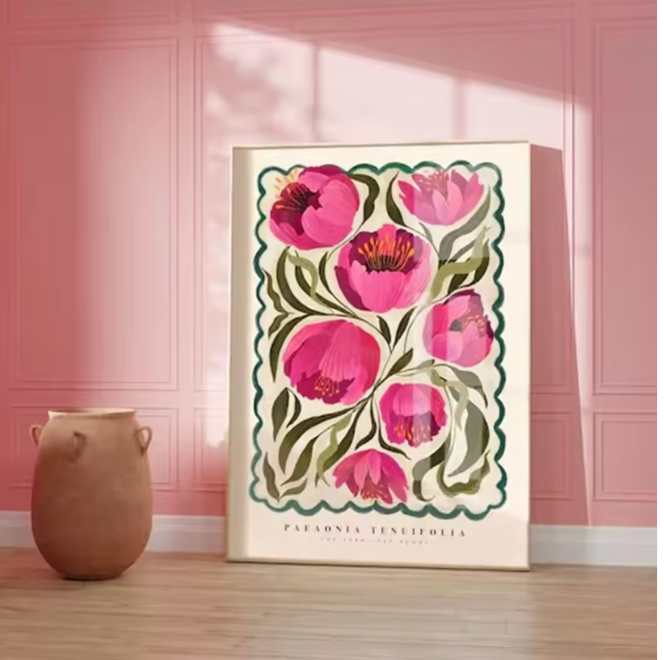 Summer Peony, Colourful Quirky Handrawn Art