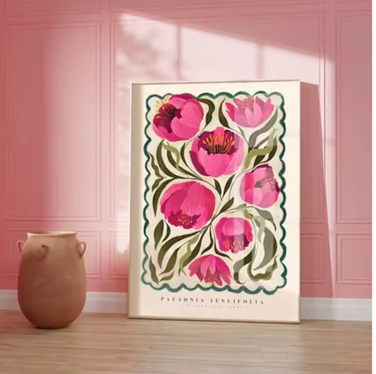 Summer Peony, Colourful Quirky Handrawn Art