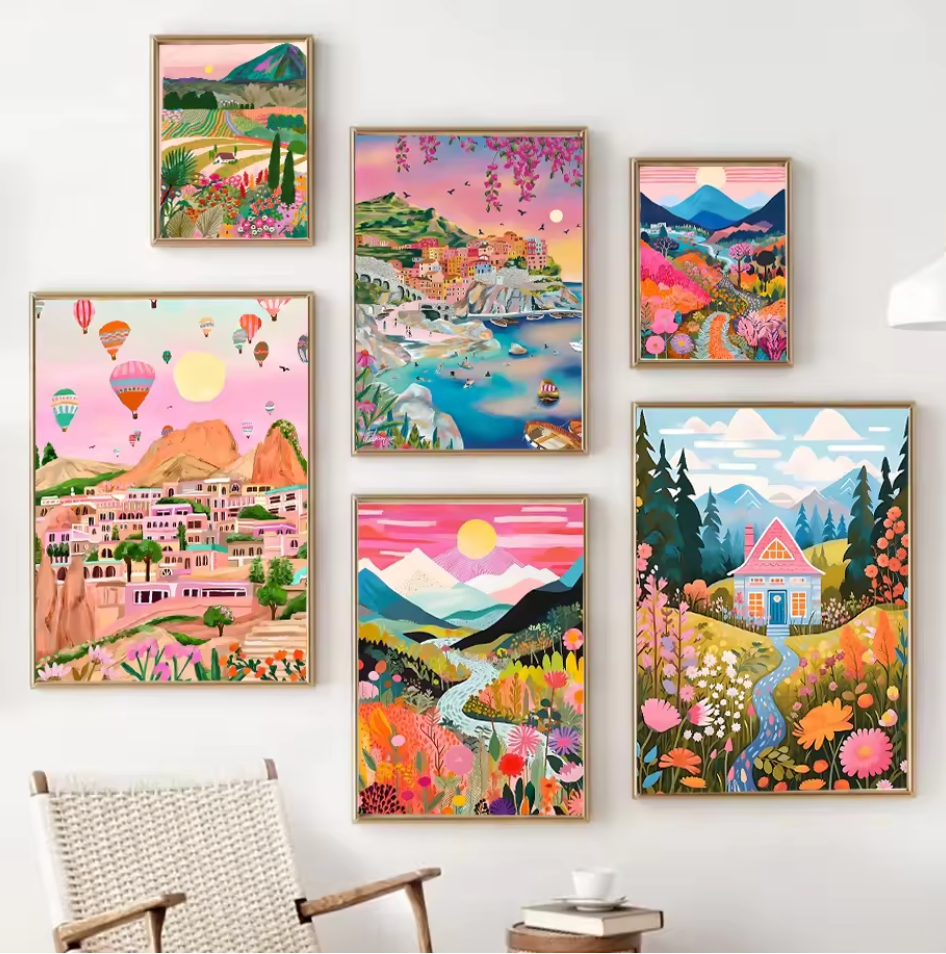 Flowers Mountain Lake Colorful Poster