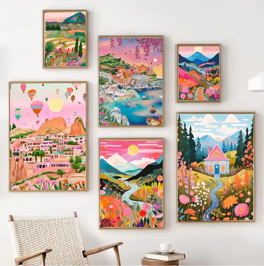 Flowers Mountain Lake Colorful Poster